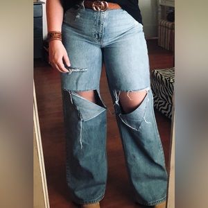 Cello ripped wide leg denim jeans